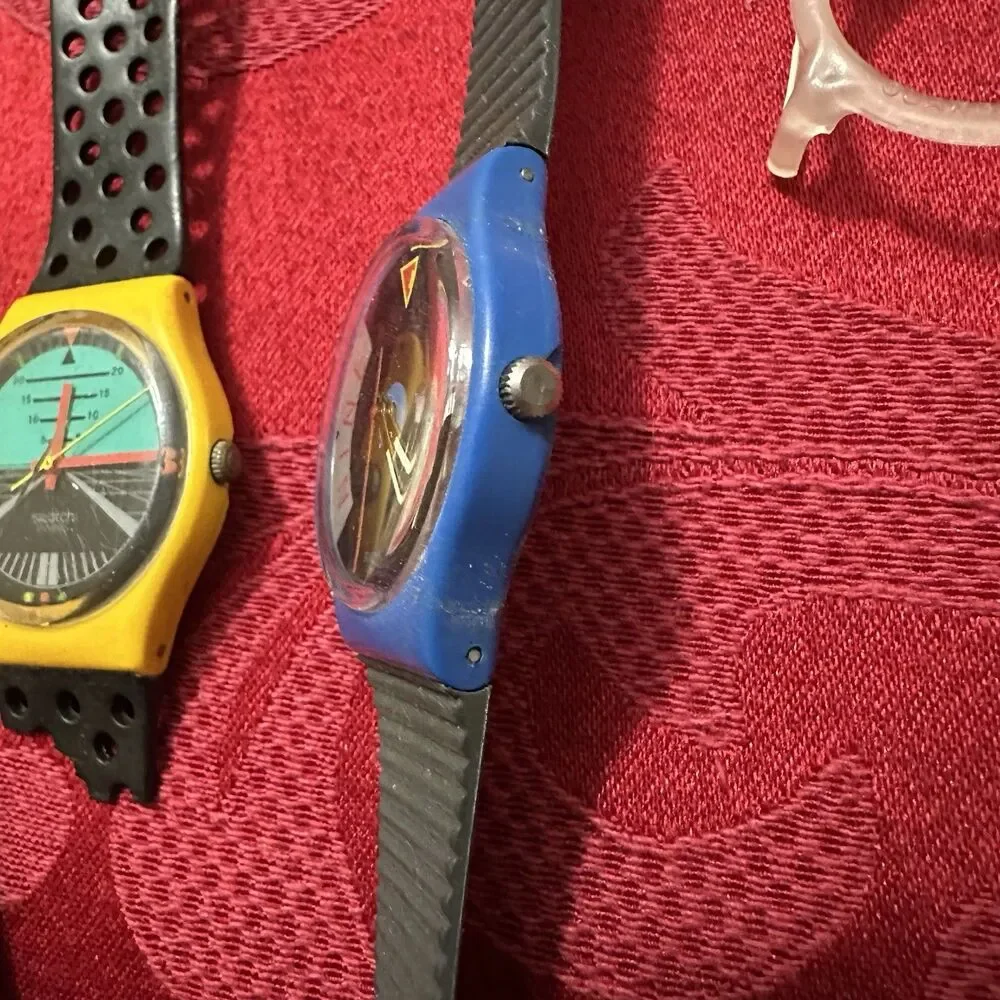 Vintage 1989 / 1987 Swatch Blue Jet & Follow Me Classic Design New Batteries.
